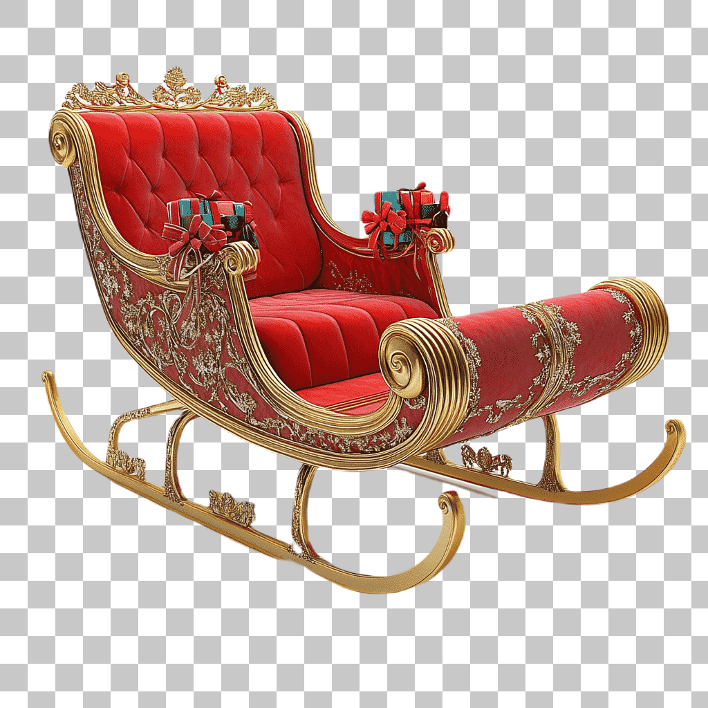 PNG Clipart: Elegant Red & Gold Christmas Sleigh with Gifts