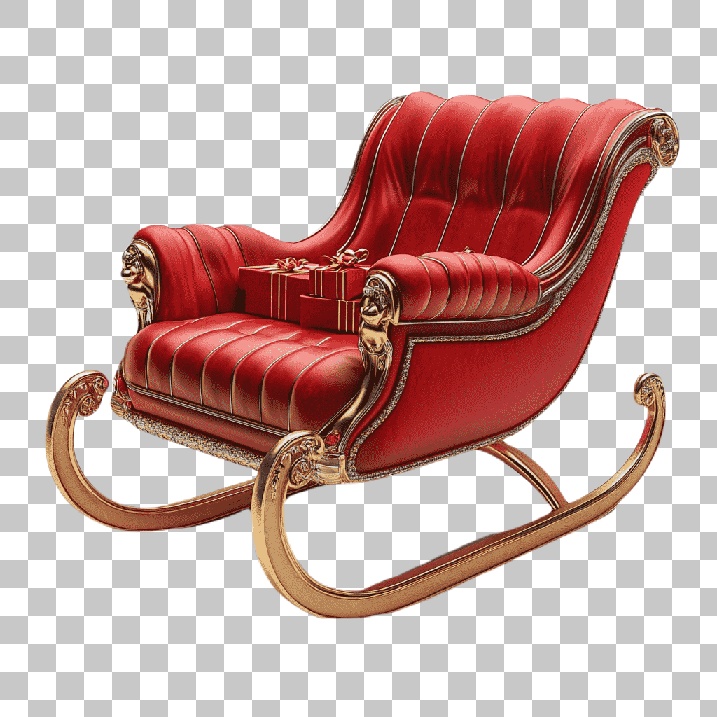Elegant Red Christmas Sleigh PNG Clipart: Holiday Santa's Sled Image