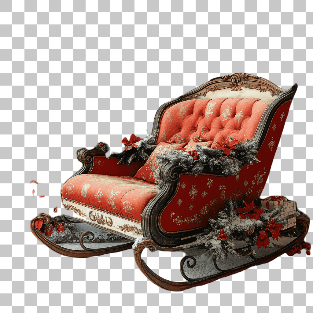 Christmas Sleigh Clipart PNG: Red Velvet Santa Sled Image