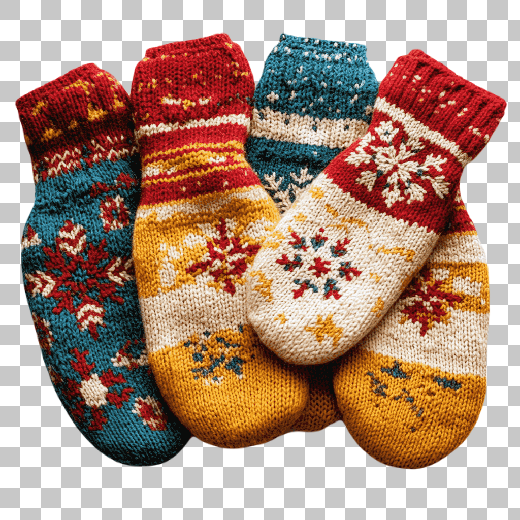 PNG Clipart: Colorful Knitted Winter Mittens for Holiday Designs