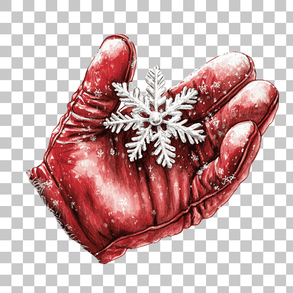 Red Glove Holding Snowflake PNG: Winter Clipart, Holiday Image