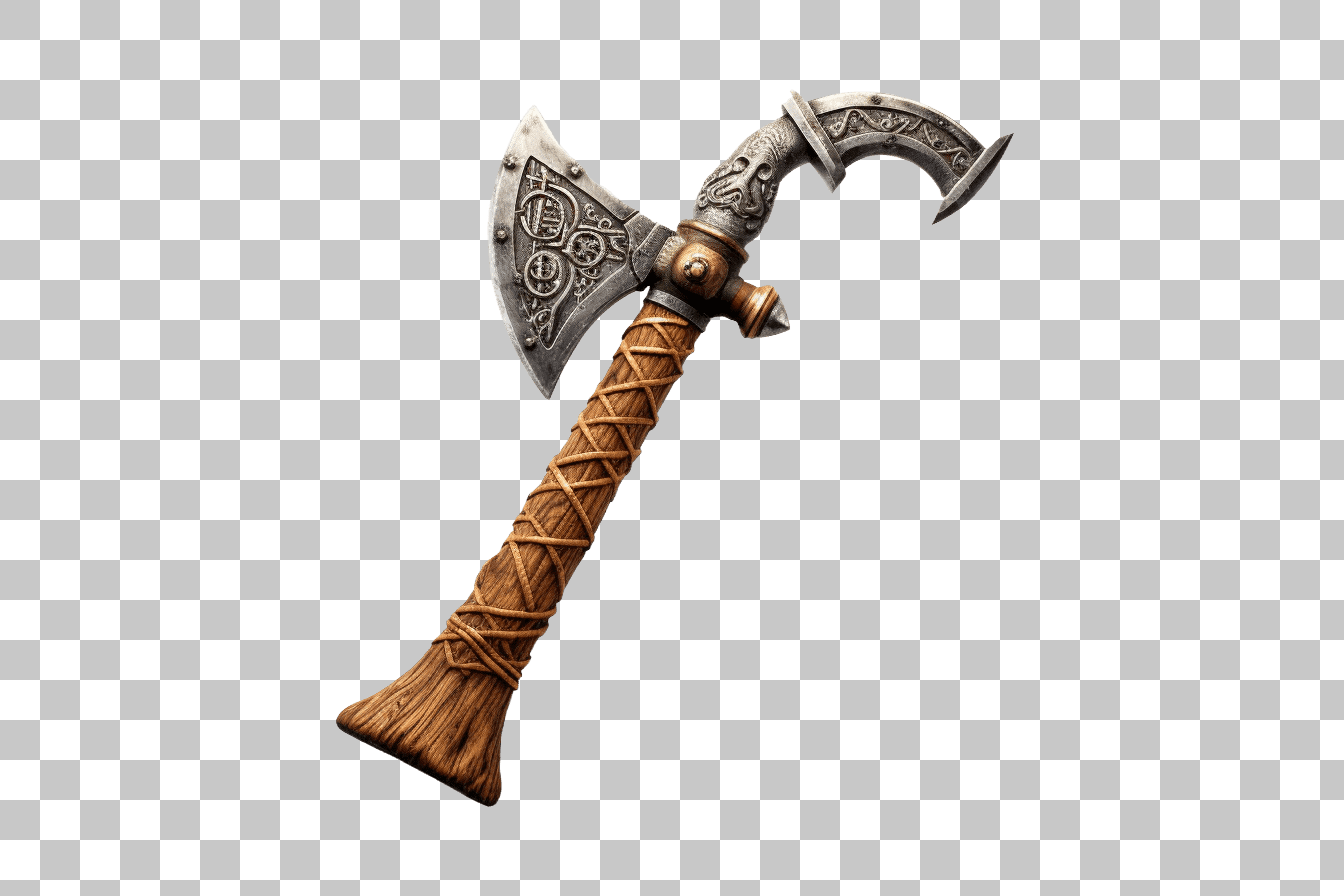 Ornate Viking Axe Clipart: PNG Image for Game Design & Fantasy Art
