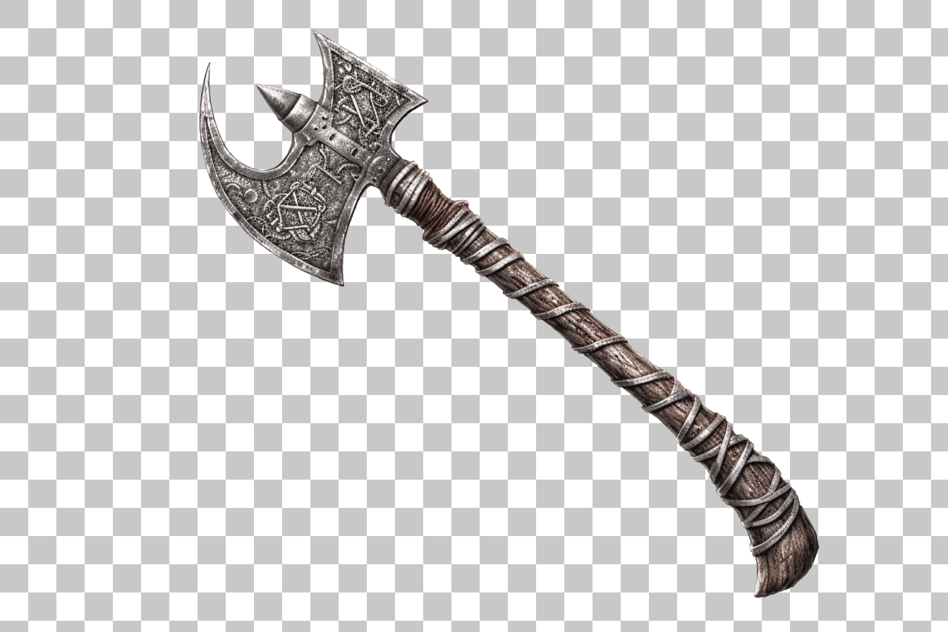 Ornate Viking Axe Clipart: PNG Image for Game Design & Fantasy Art