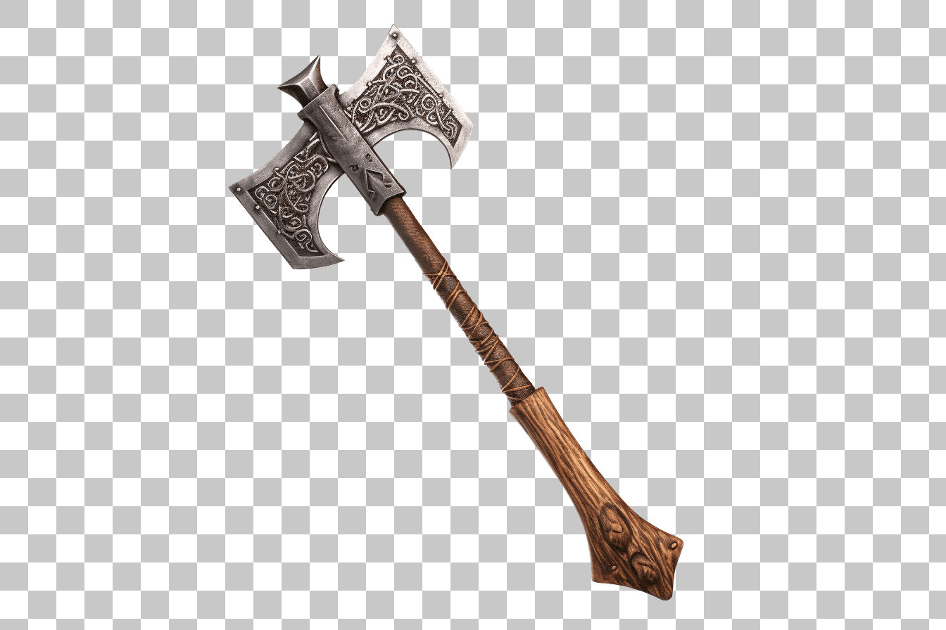 Ornate Viking Axe Clipart:  Medieval Weapon PNG Image