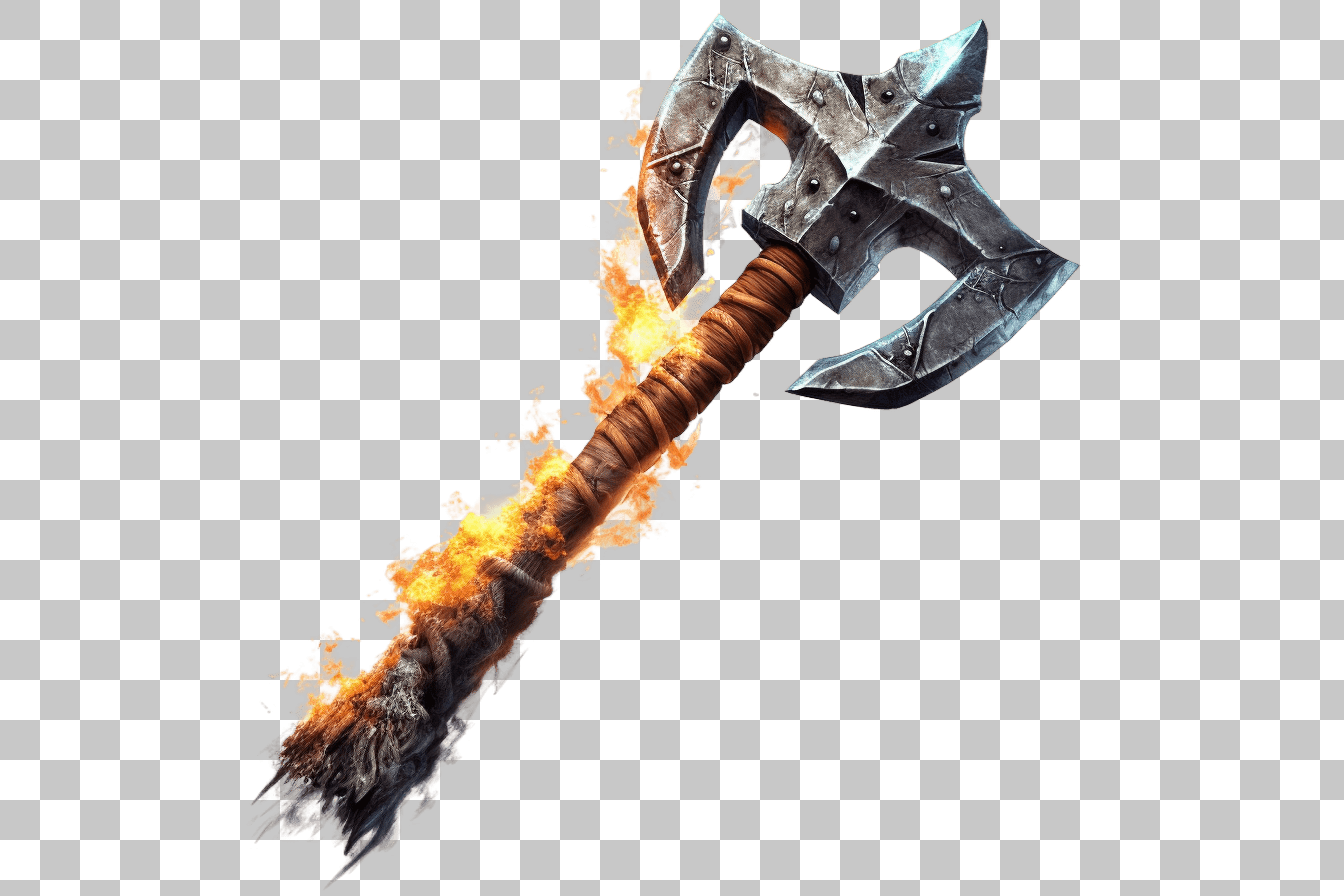 Flaming Axe Clipart: PNG Image for Games, Fantasy Art