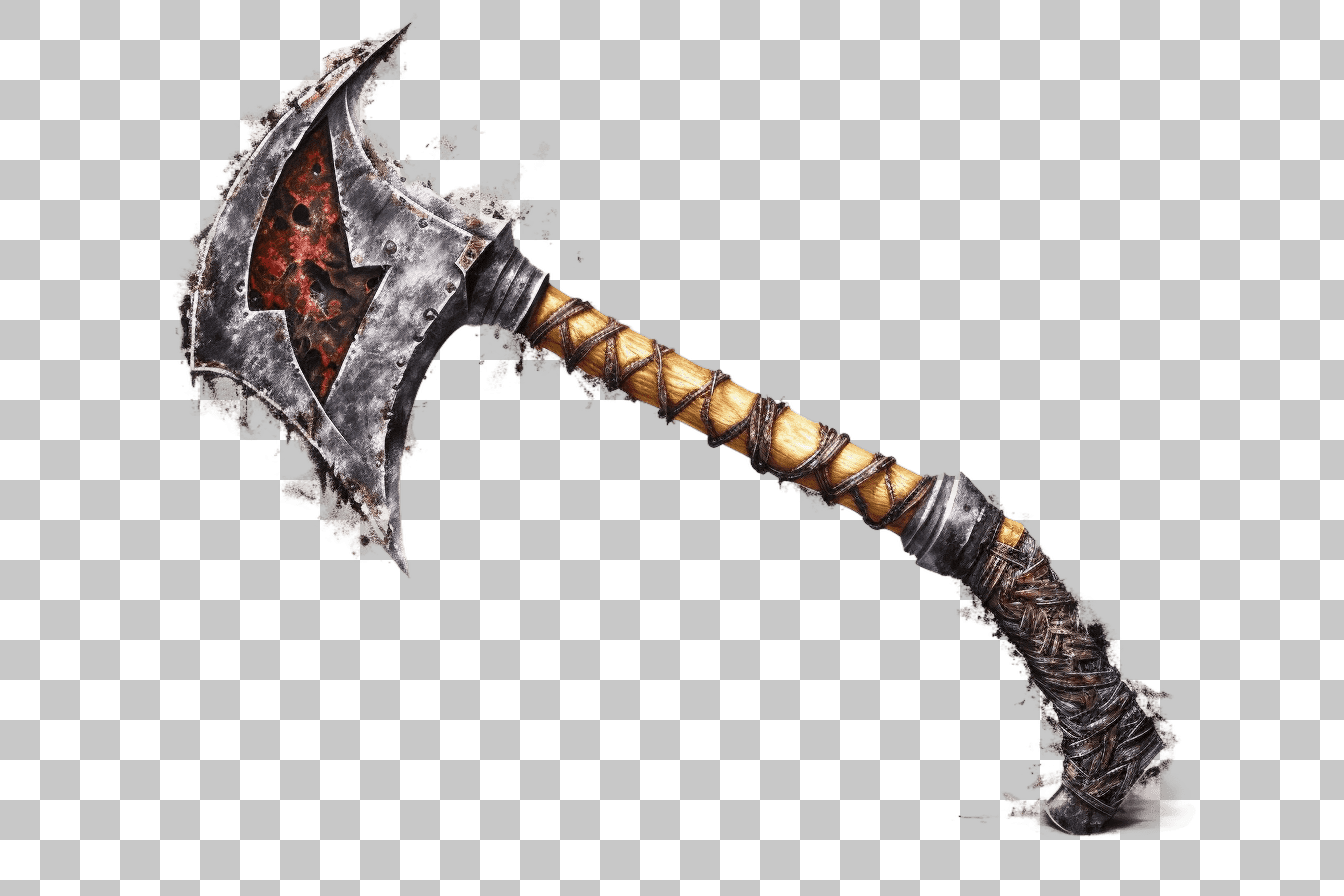 Rustic Orcish Battle Axe PNG: Fantasy Weapon Clipart