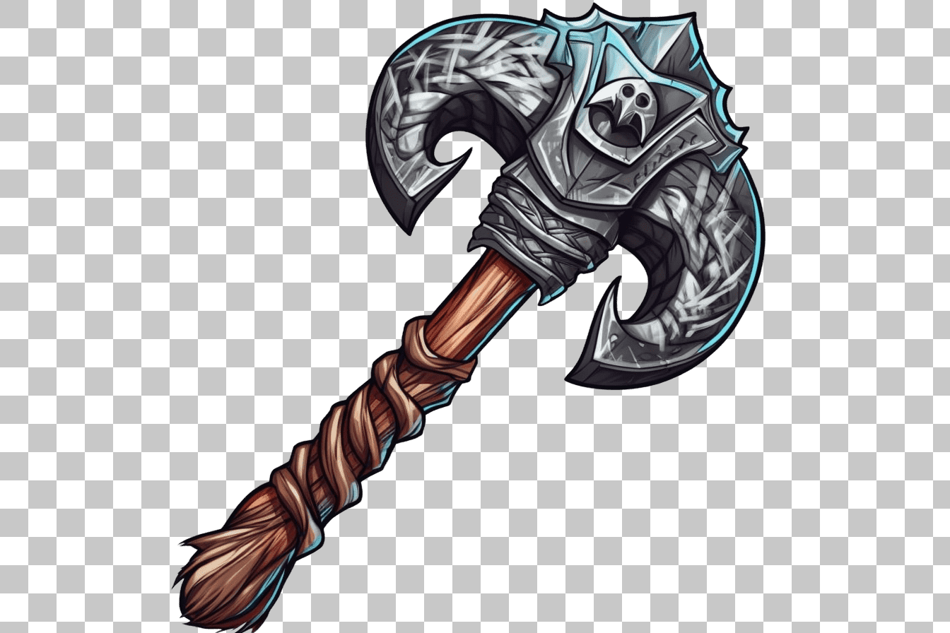 Viking Axe Clipart:  Game Asset,  PNG Image, Fantasy Weapon