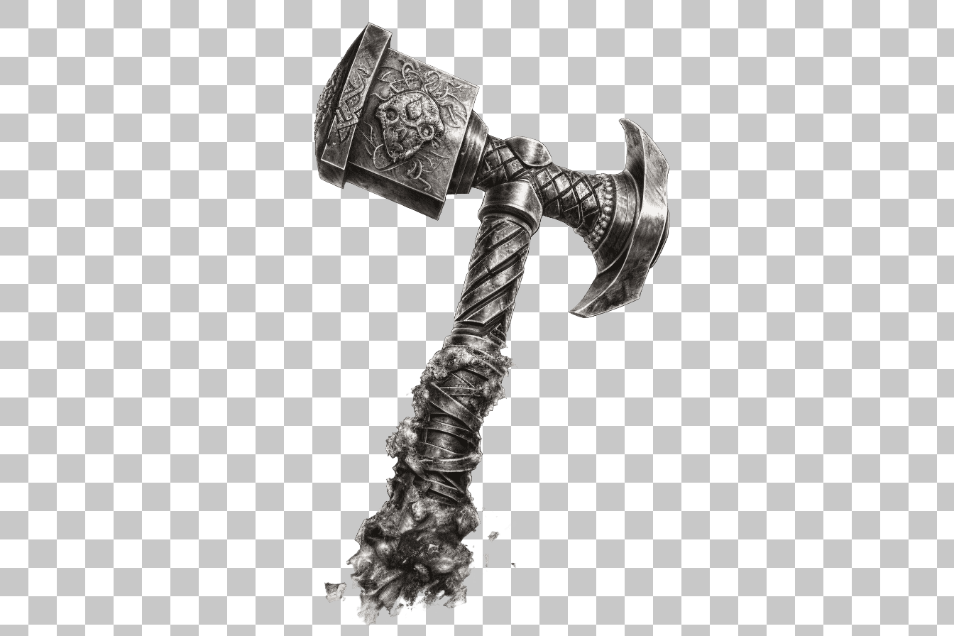 Viking Hammer Clipart: Engraved Norse Mythology Weapon PNG Image