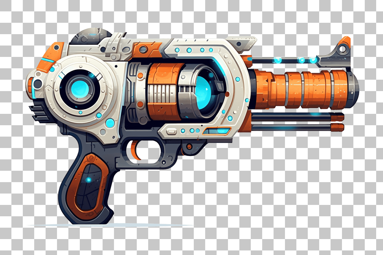 Sci-Fi Weapon Clipart: Orange & White Futuristic Gun PNG