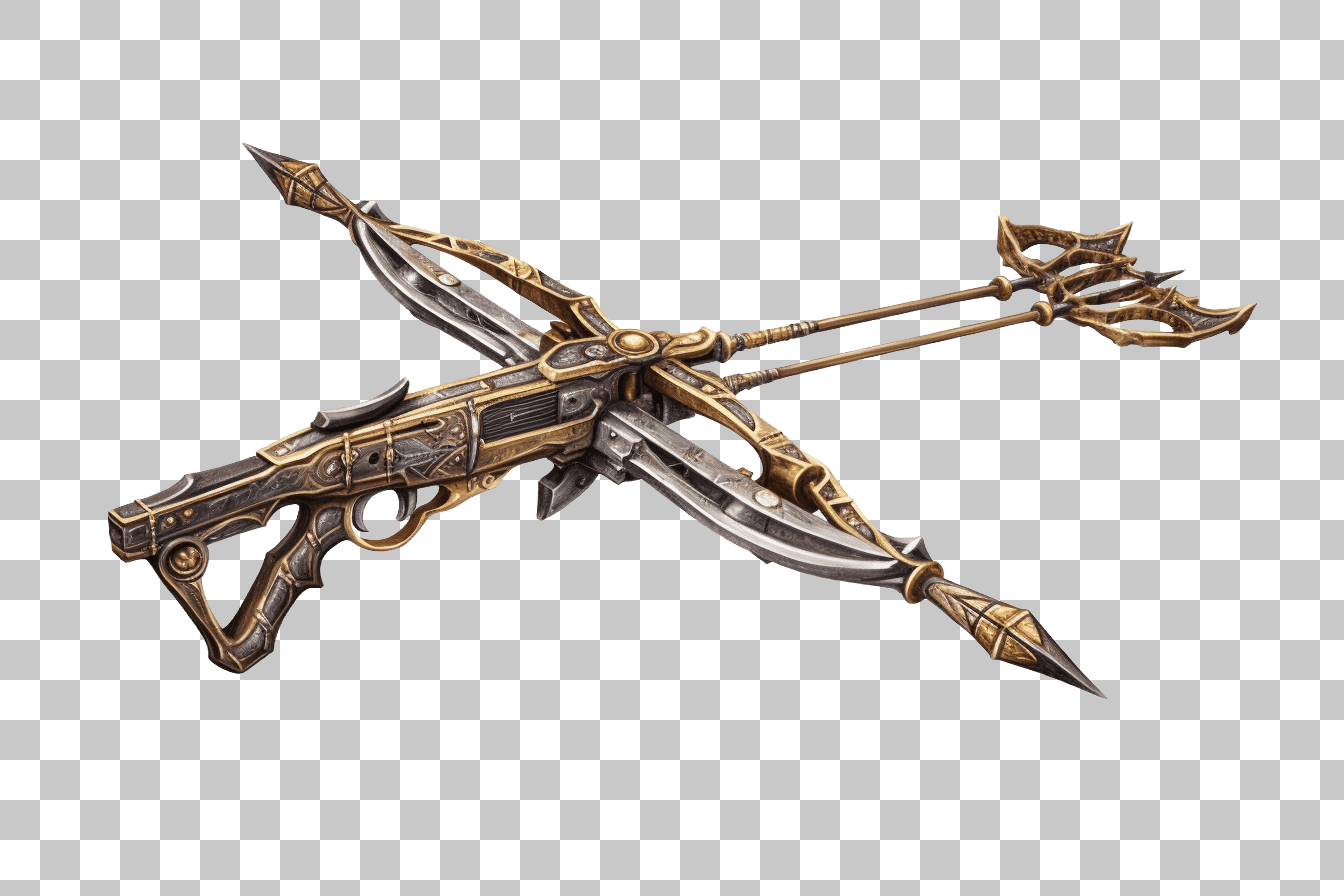 Ornate Crossbow Clipart: PNG Image of Medieval Fantasy Weapon