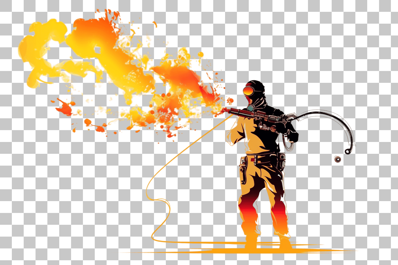 Fiery PNG Image: Flamethrower Man Illustration - High-Resolution Graphic