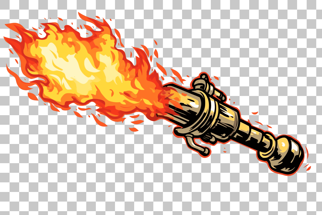 PNG Flamethrower Image: Fiery Cartoon Torch, Fire PNG,  Graphic Design Element