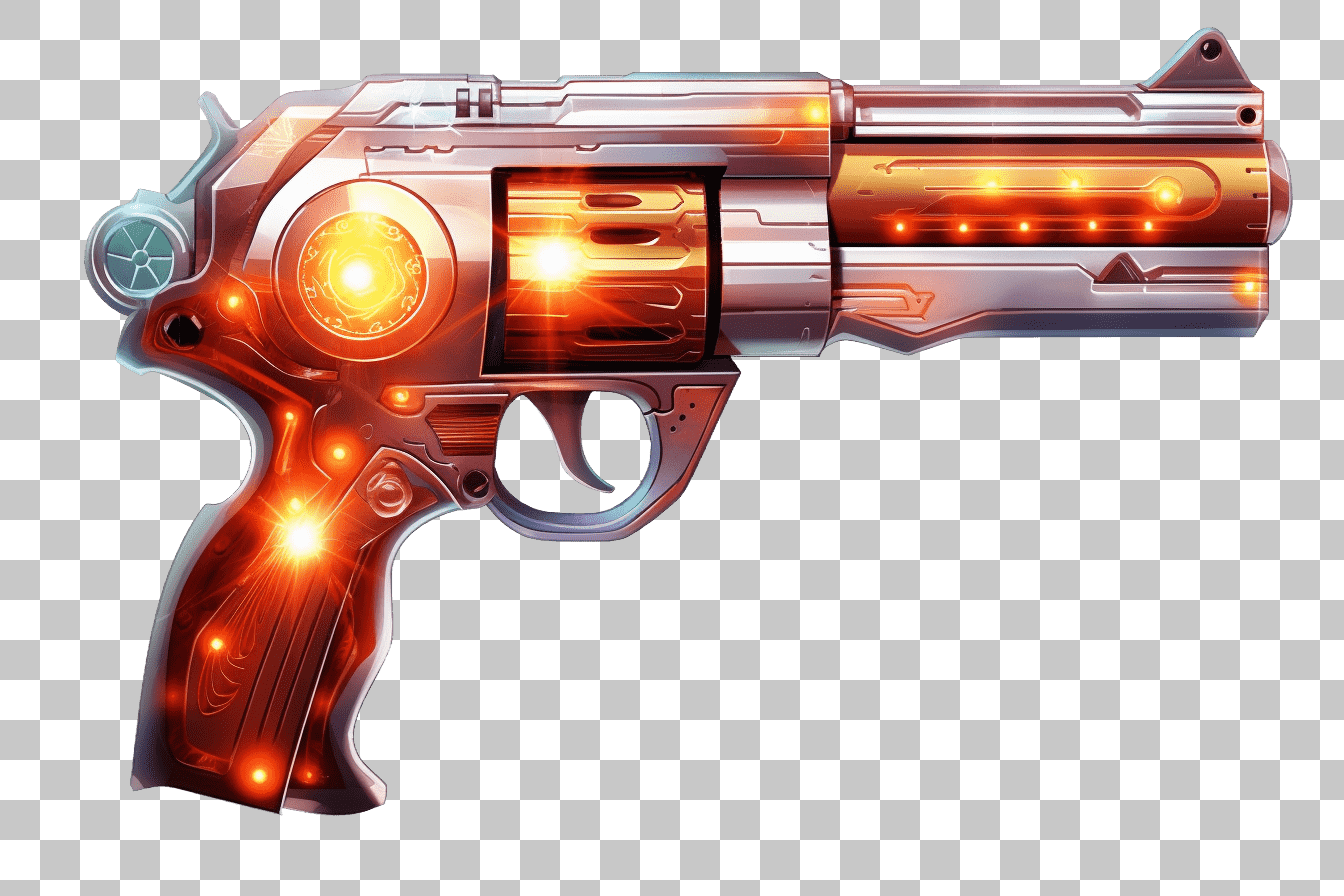 PNG Image: Futuristic Revolver Gun, Sci-Fi Weapon,  High-Resolution, Transparent Background