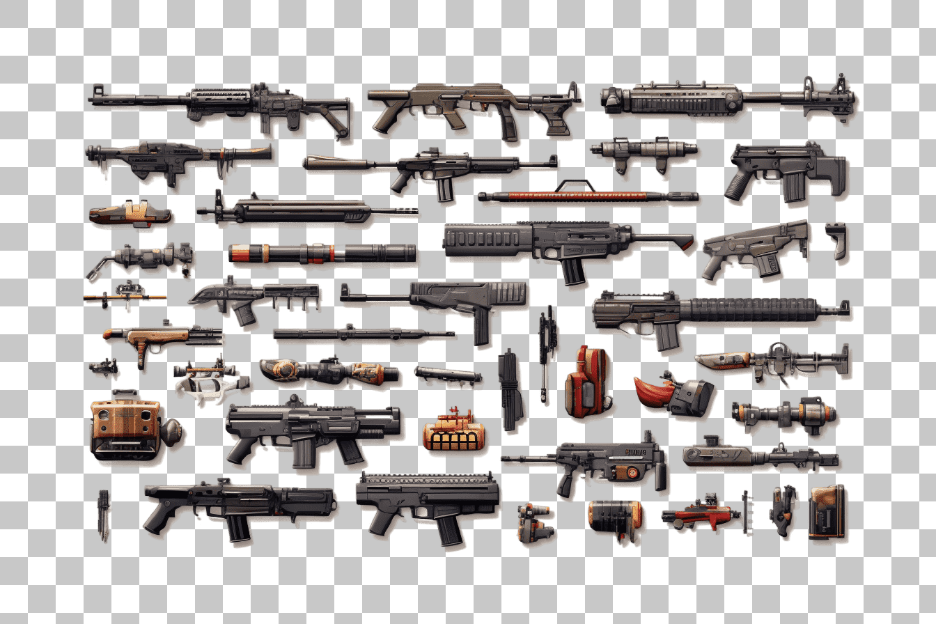 PNG Weapon Stickers: Sci-Fi Gun Asset Pack for Games & Designs