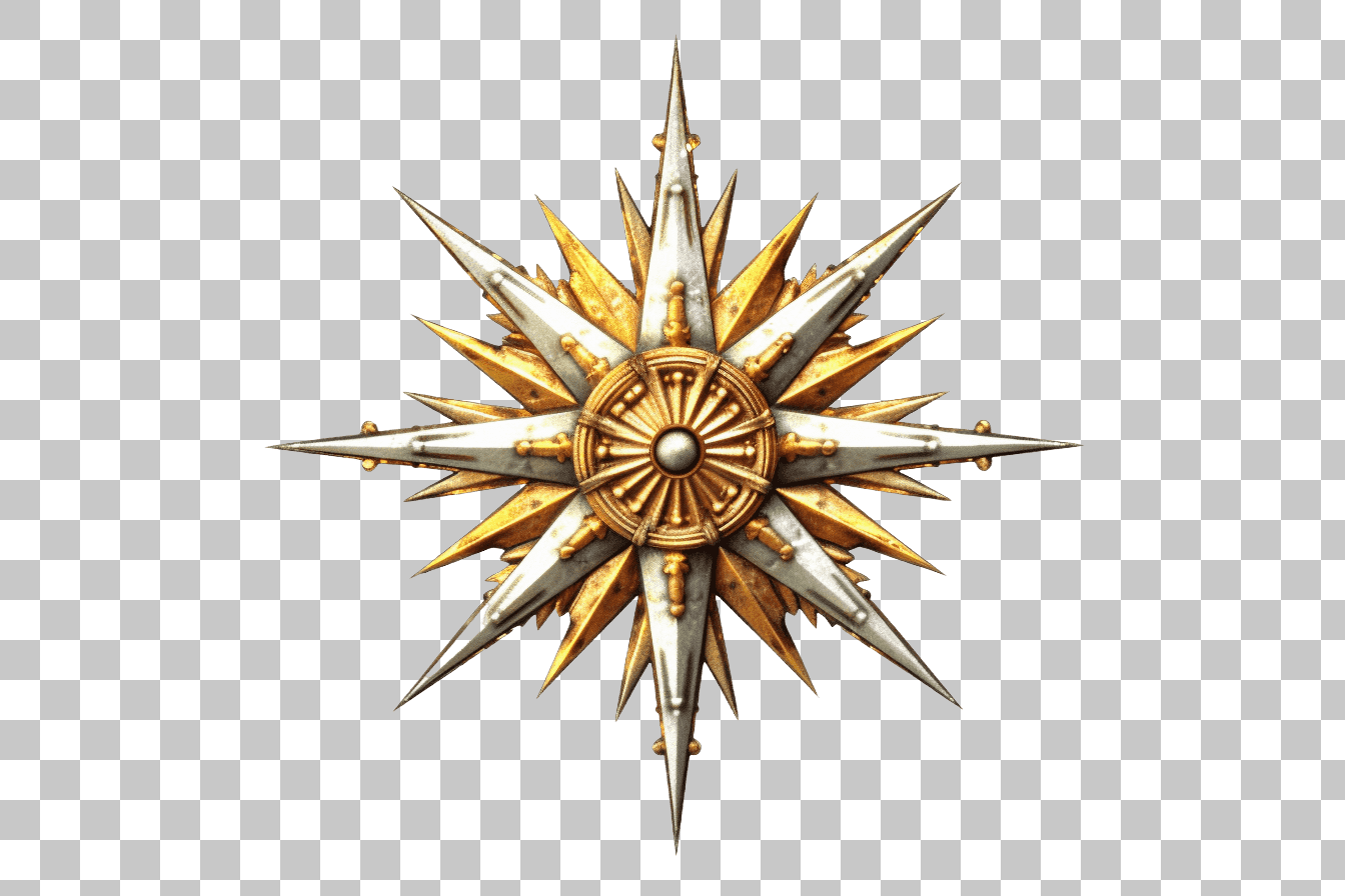 Gold and Silver Starburst PNG:  Ornate Sunburst Image for Design