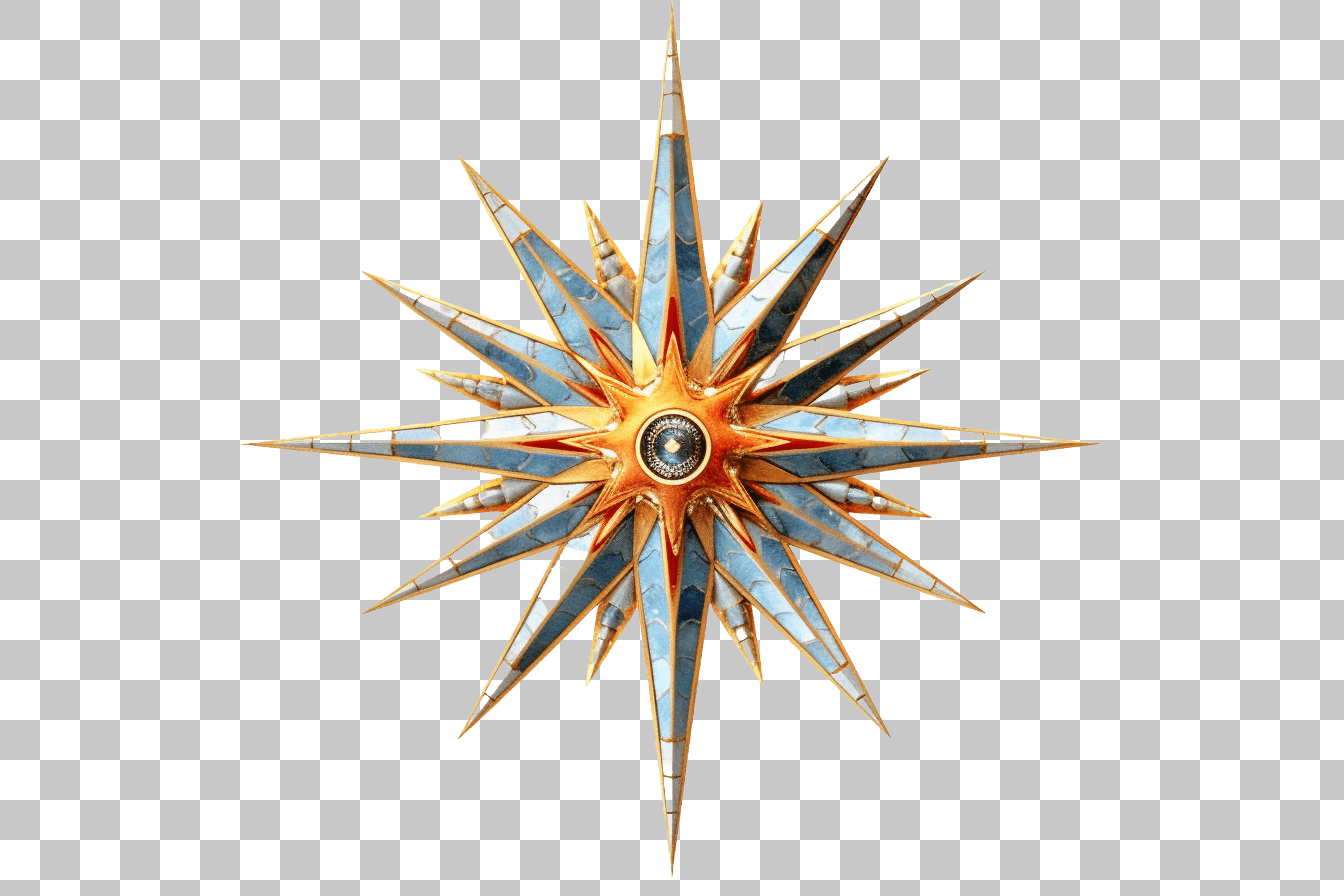 PNG Images: Ornate Starburst, Celestial, Gold, Blue, Transparent Background