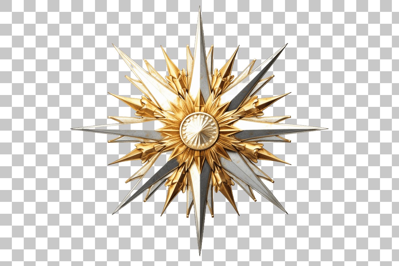 Gold Silver Starburst PNG Image:  Elegant Festive Decoration for Holiday Designs