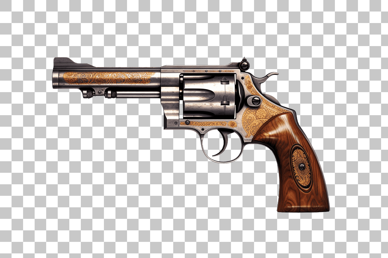 Ornate Revolver PNG Image: High-Resolution Gun Graphic for Websites