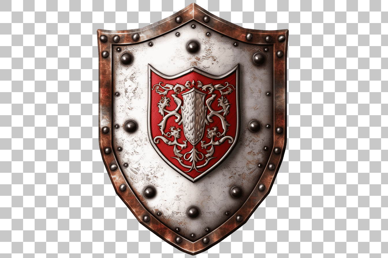 Medieval Heraldic Shield PNG: Vintage, Rustic, Coat of Arms, Game Asset