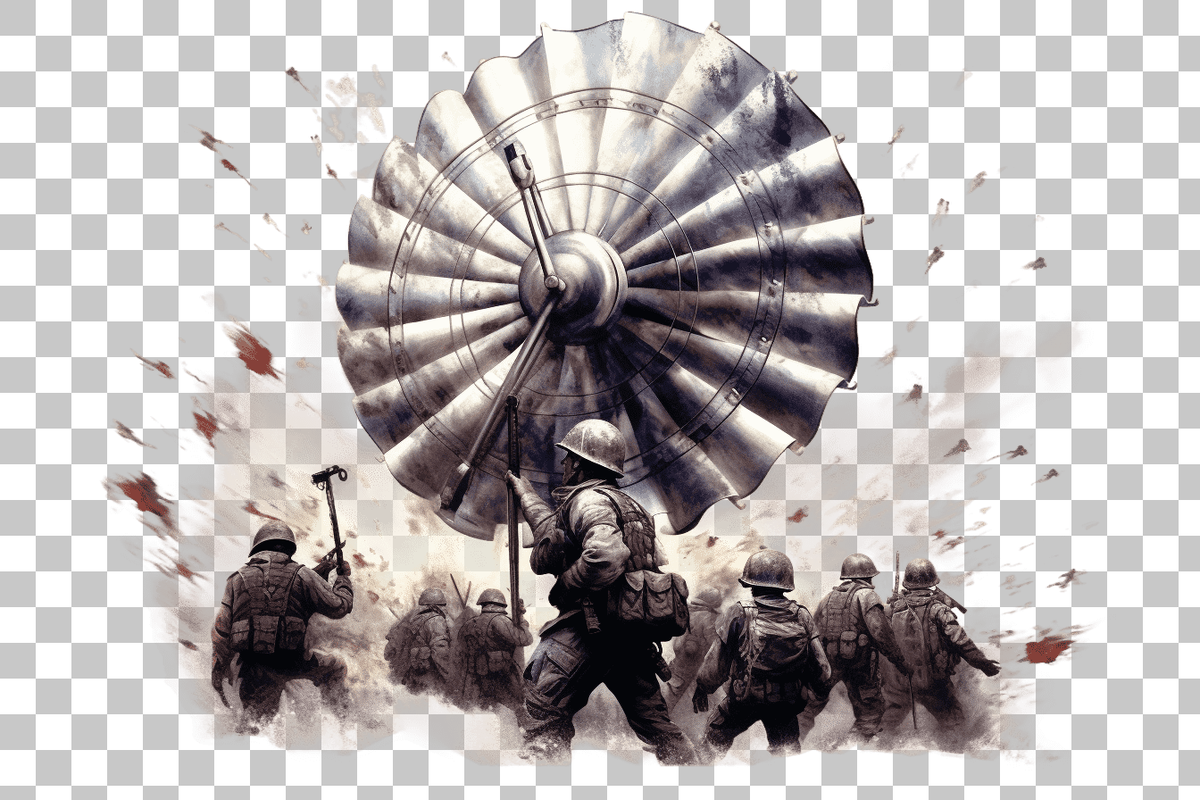 PNG Military Artwork: Soldiers with Turbine, War Scene Image